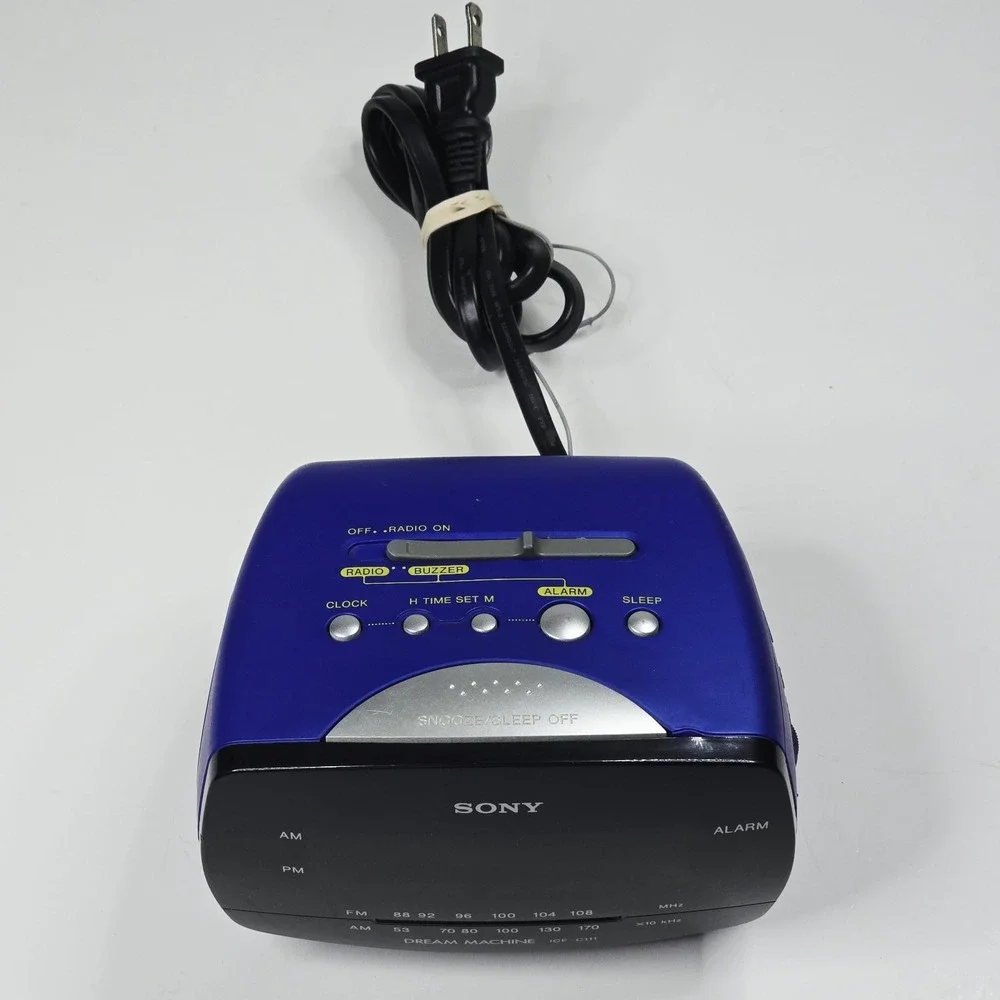 Vintage Sony ICF-C111 Dream Machine AM/FM Clock Radio Blue Alarm Snooze Tested